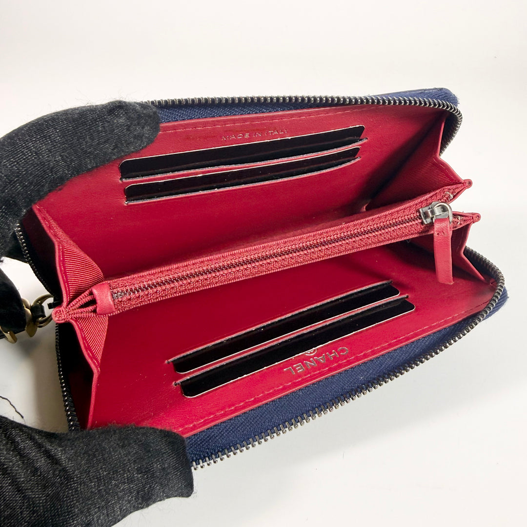 Chanel Aged Calfskin Quilted Gabrielle Zip Around Wallet