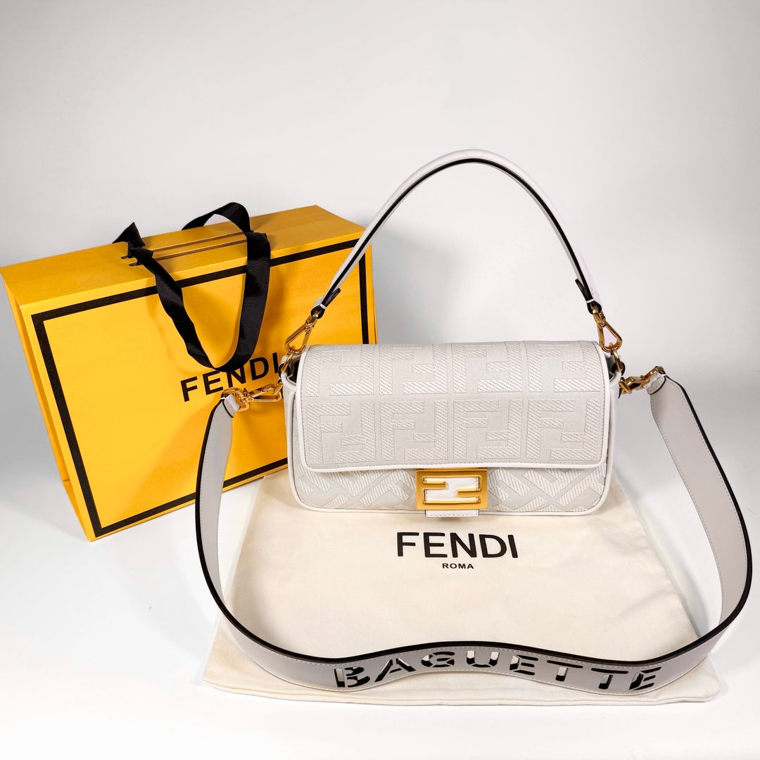 Fendi Embroidered FF Zucca Medium Baguette Bag