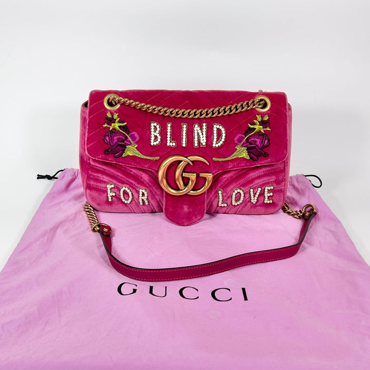 Gucci GG Marmont Blind For Love Velvet Matelasse Medium Shoulder Bag