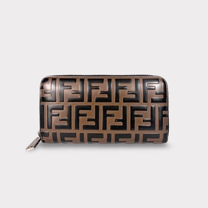 Fendi Monogram FF Leather Zip Around Wallet