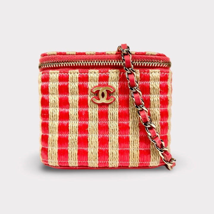 Chanel Mini Raffia Jute Striped Vanity Case