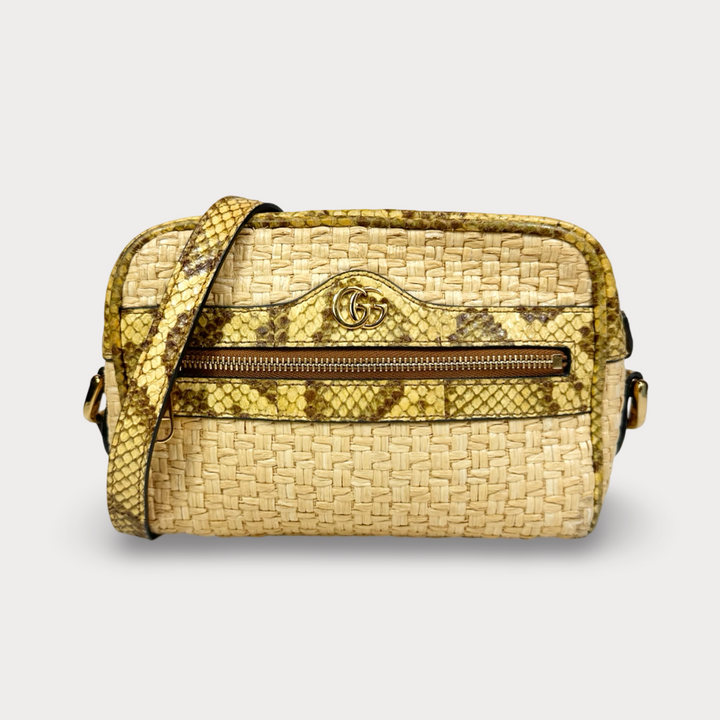 Gucci Raffia Elaphe Ophidia Crossbody Bag