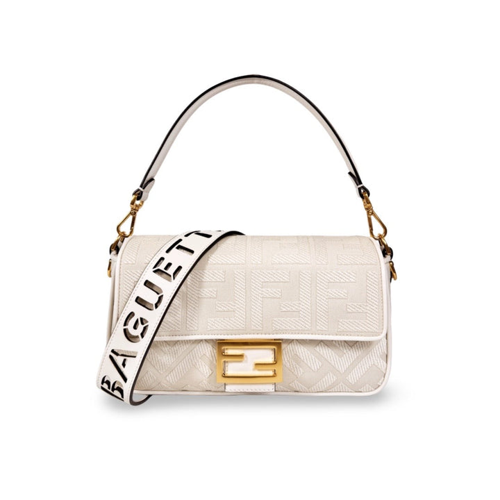 Fendi Embroidered FF Zucca Medium Baguette Bag