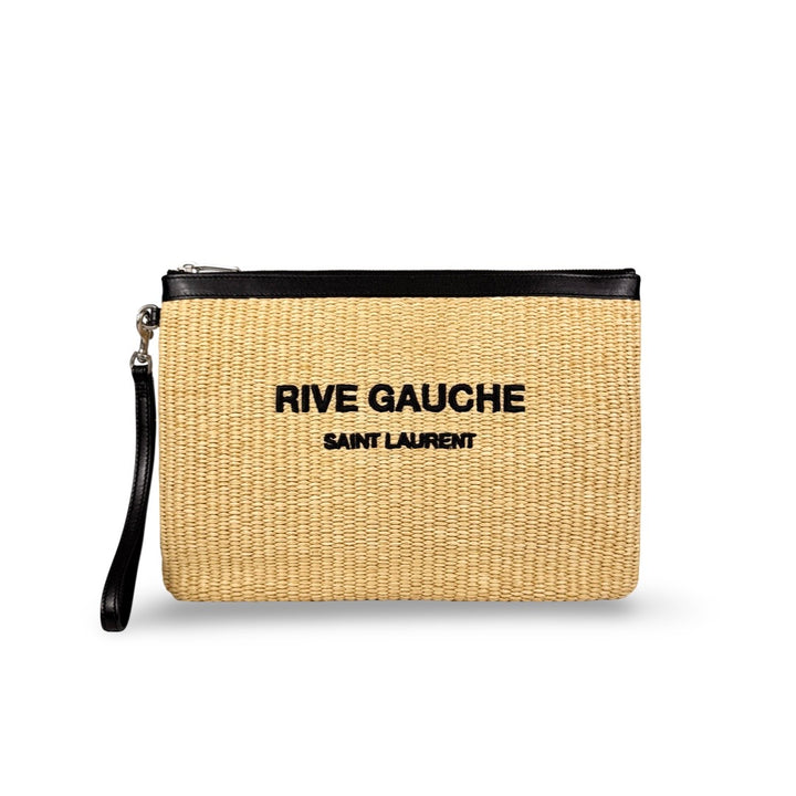 Saint Laurent Raffia Rive Gauche Wristlet Clutch