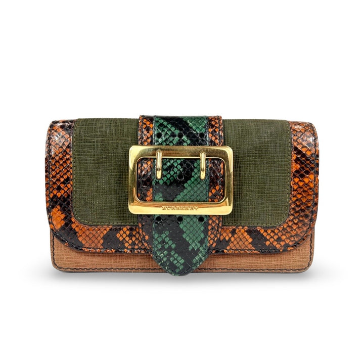 Burberry Suede Watersnake Print Madison Buckle Clutch
