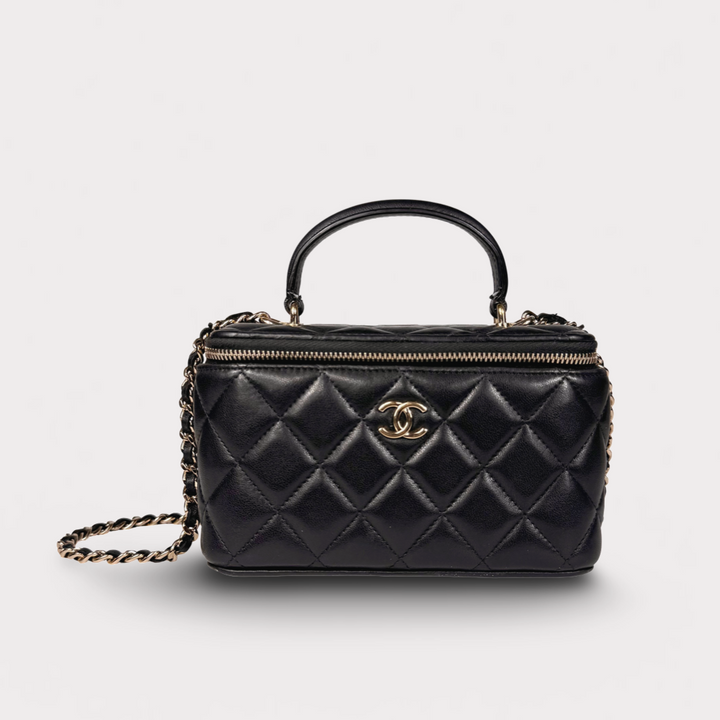 Chanel Quilted Lambskin Top Handle Vanity Case On Chain