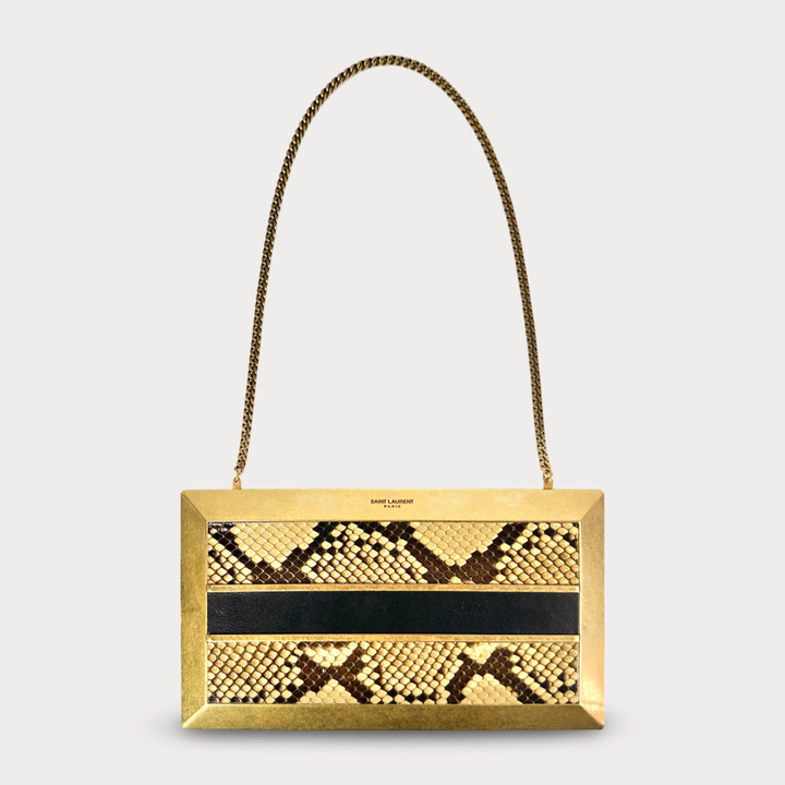 Saint Laurent Snakeskin Metal Clutch On Chain