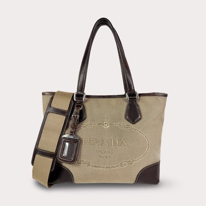 Prada Jacquard Logo Canvas Tote