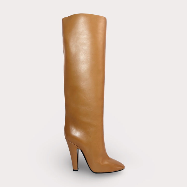 Saint Laurent 68 Leather Tube Boot Cognac - Women’s 9