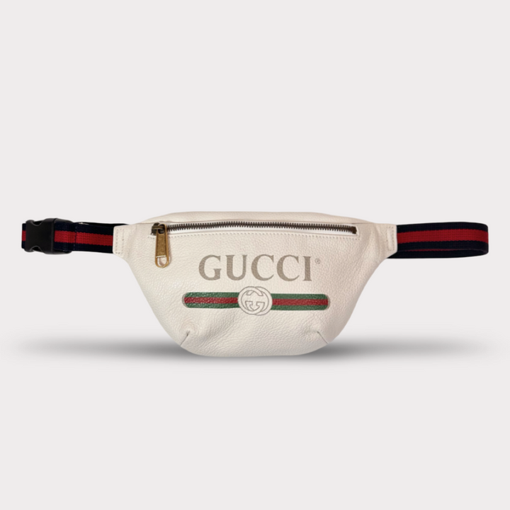 Gucci Calfskin Logo Print Belt Bag