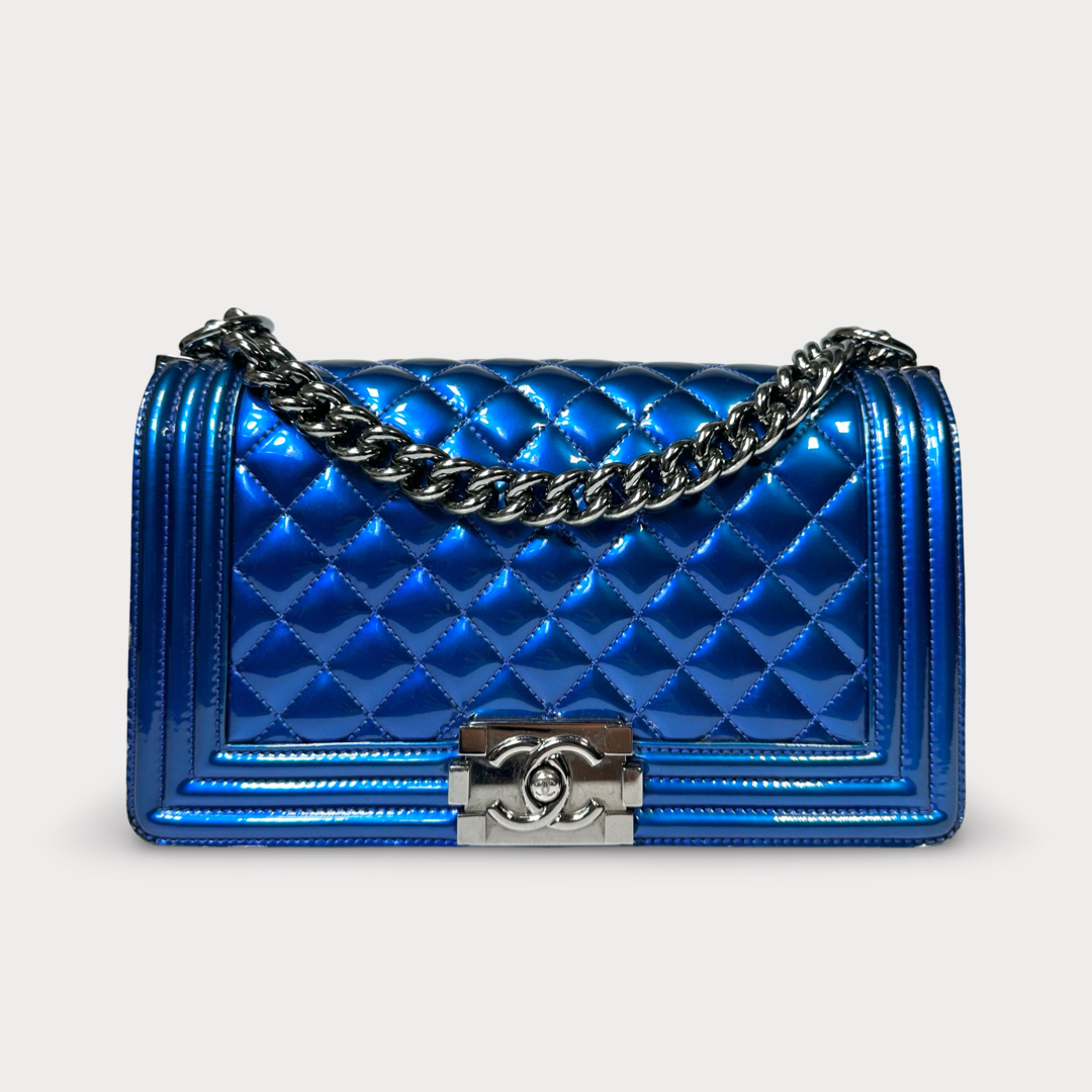 Chanel Metallic Blue Quilted Patent Leather New Medium Boy Bag Silver  Hardware, 2014 Available For Immediate Sale At Sotheby's