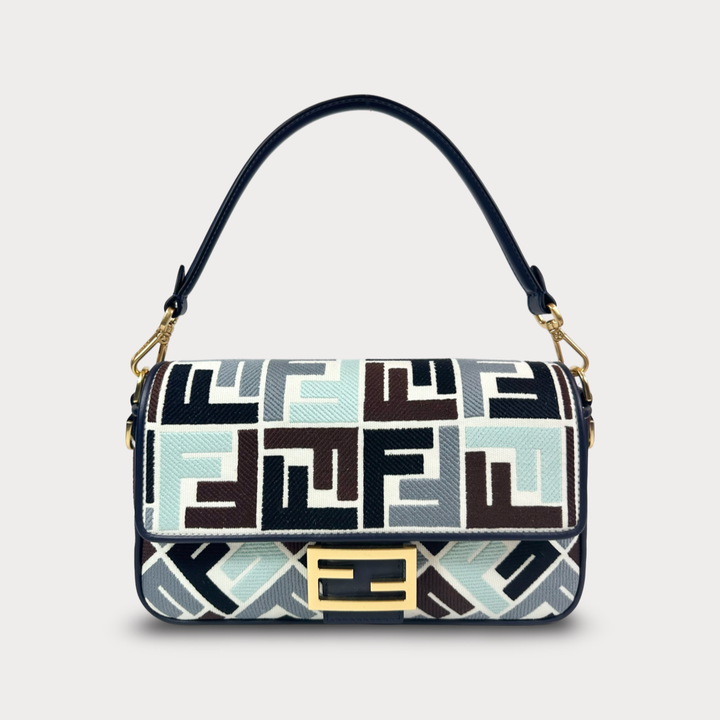 Fendi Embroidered FF Multicolor Baguette Shoulder Bag